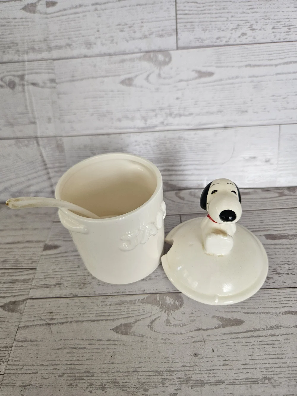 Vintage Snoopy Ceramic Jam Jar Complete Set Japan